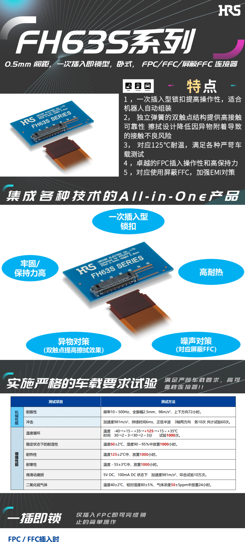 【產(chǎn)品推薦】一插即鎖，2觸點，支持125℃連接器-FH63S系列